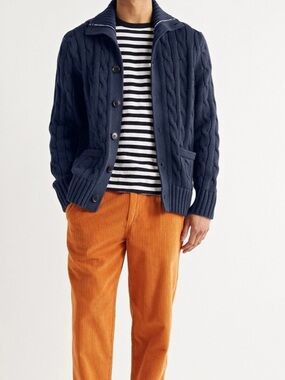 Men's Alex Mill Navy Cable-Knit Button Cardigan Sweater